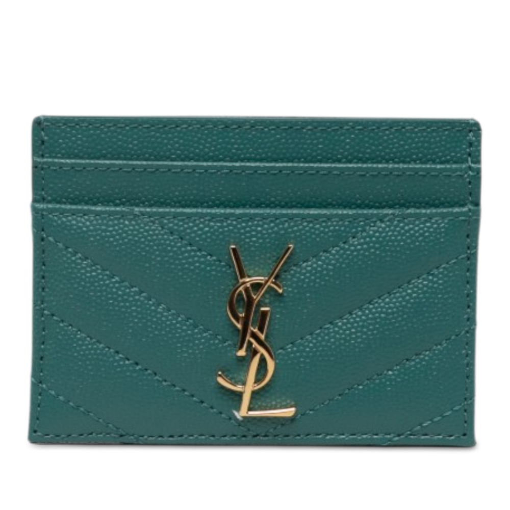Pre-Loved Saint Laurent Grain De Poudre Monogram Cassandre Card Case